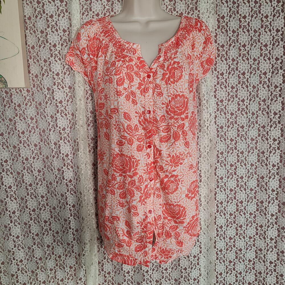 NWT Faded Glory pink white floral print peasant blouse size medium